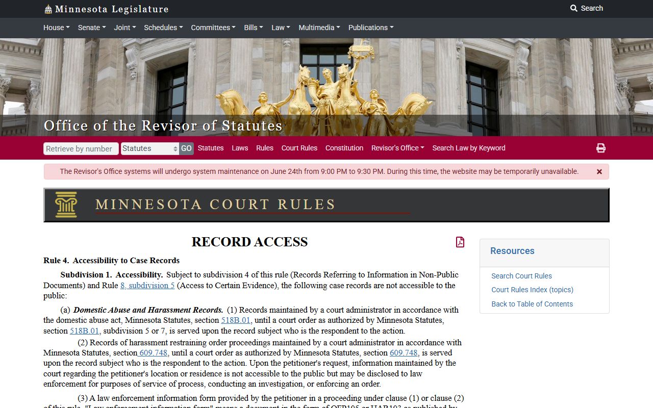 Chippewa County court records restricted access Rule 4