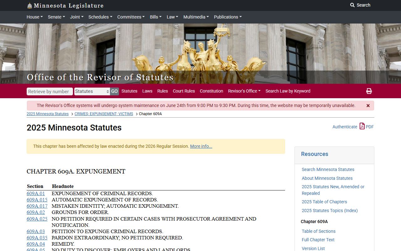 Chippewa County criminal court records Minnesota expungement chapter