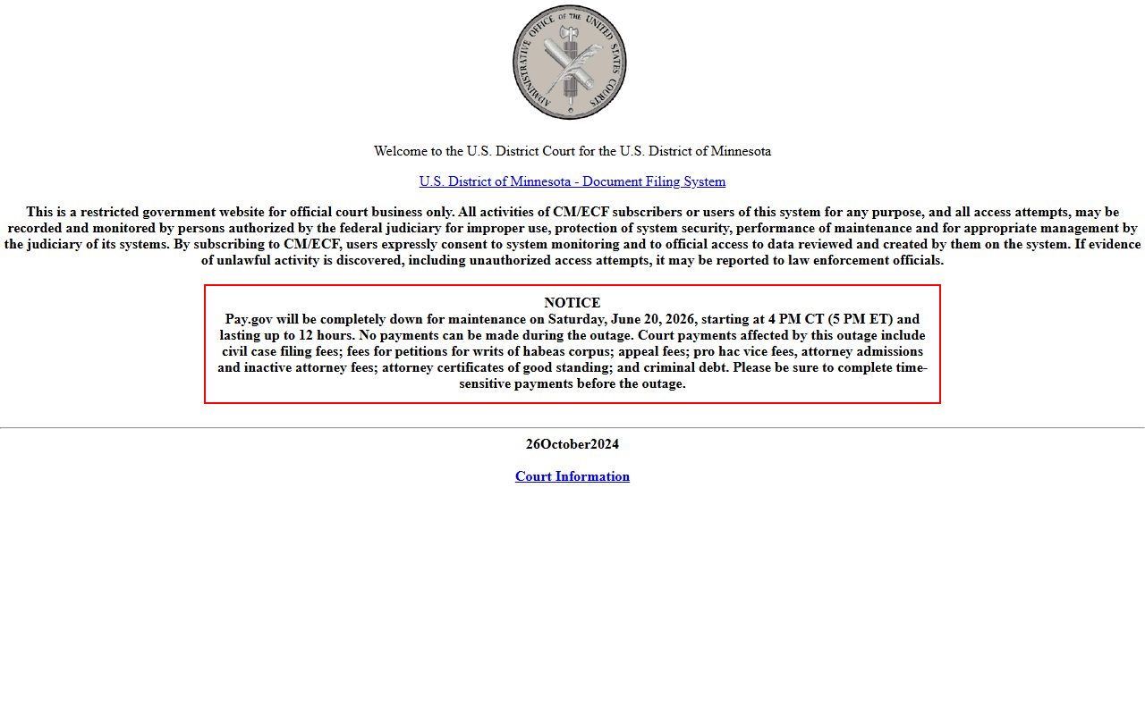 Chippewa County District Court records and District of Minnesota CM ECF access