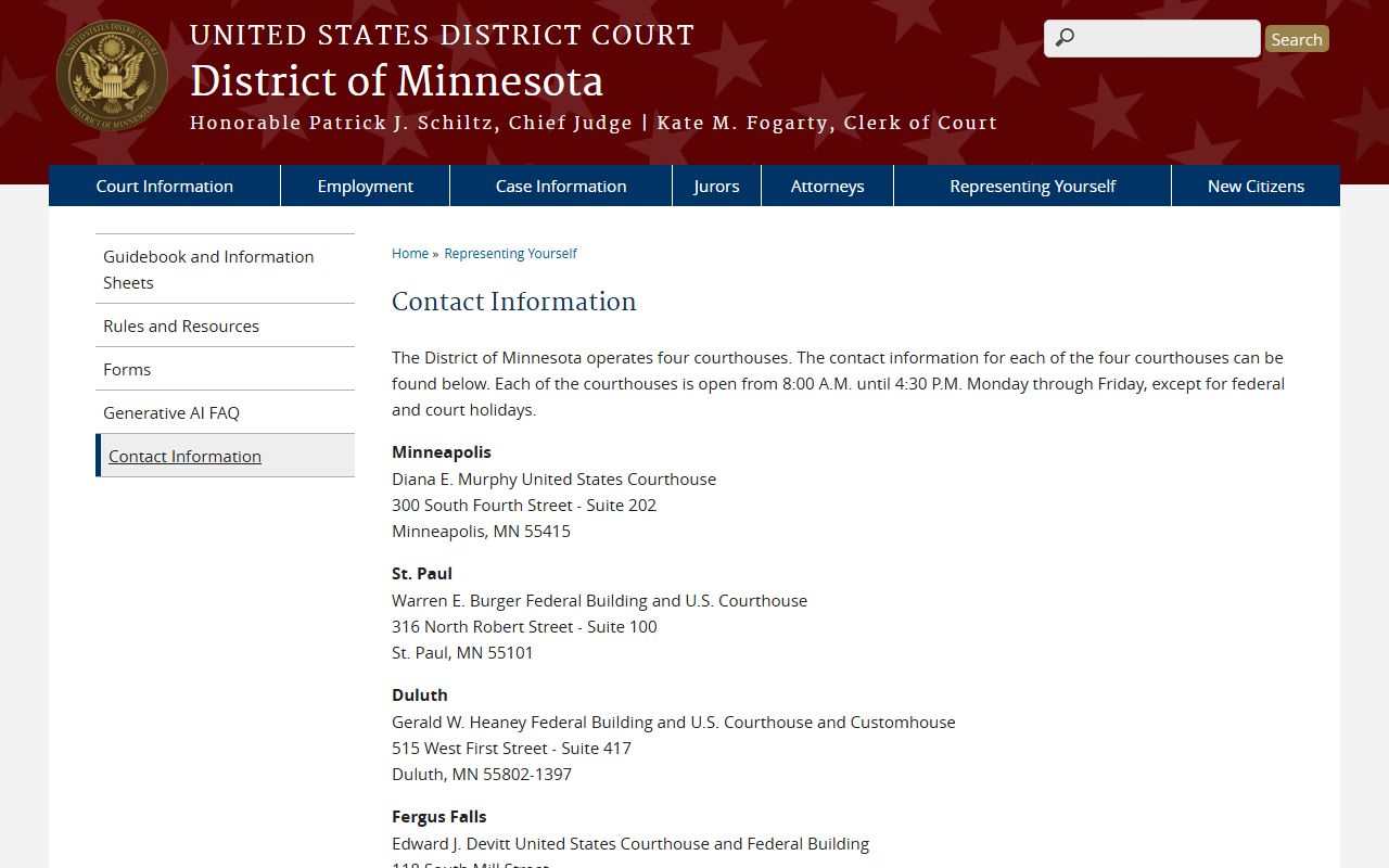 Chippewa County District Court records and federal Minnesota courthouse contacts