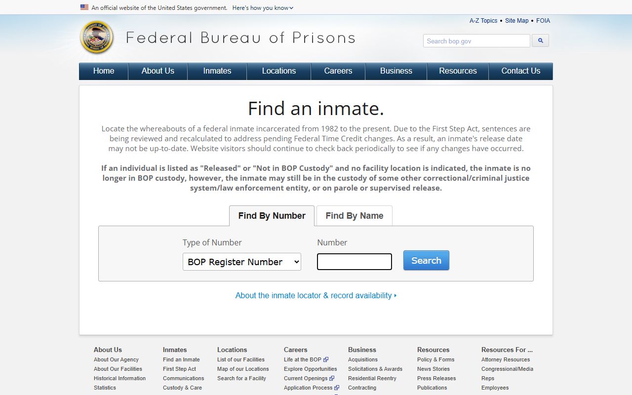 Chippewa County inmate records federal Bureau of Prisons locator