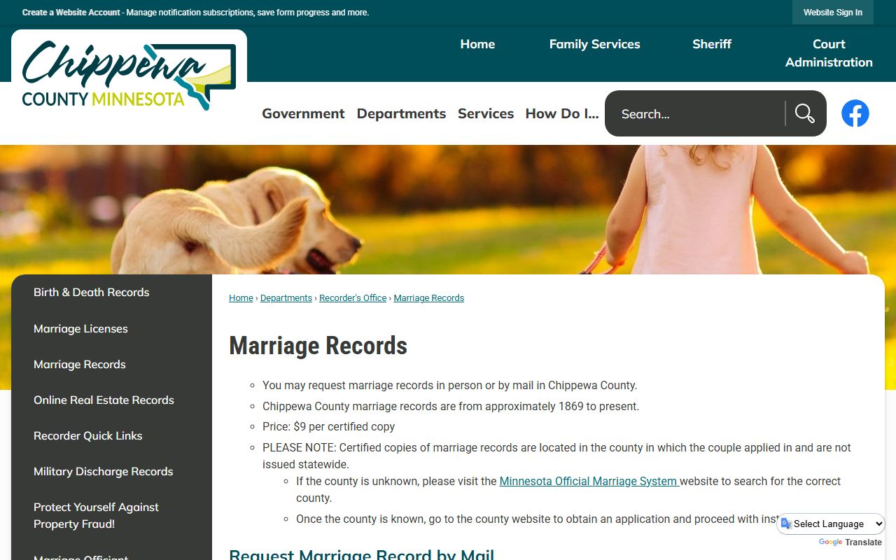 Chippewa County marriage records certified copy by mail