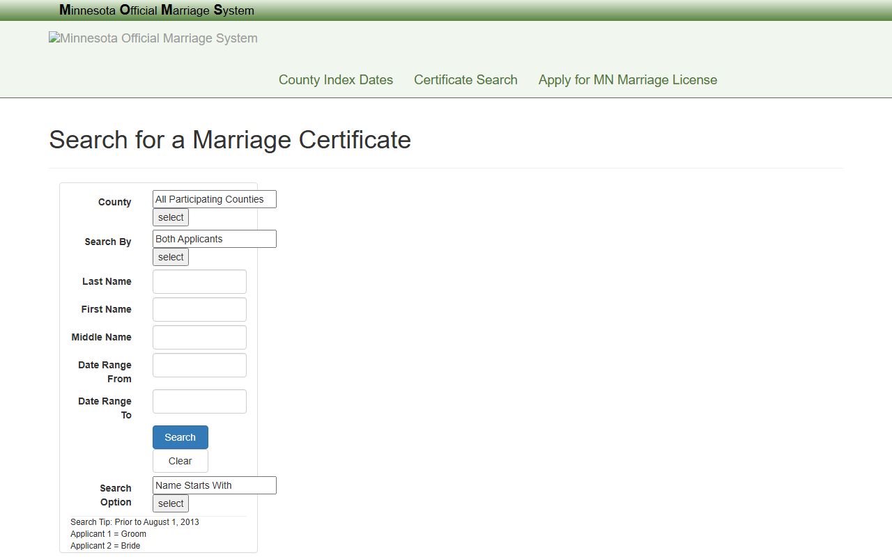 Chippewa County marriage records MOMS public marriage certificate search