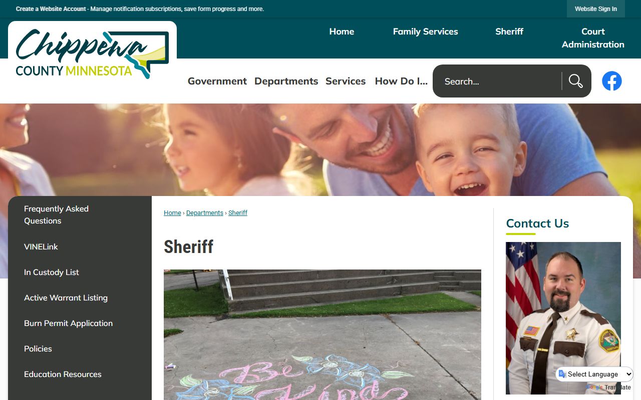 Chippewa County warrant records Sheriff's Office page